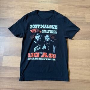 Post Malone x Jelly Roll Big Ass Stadium Tour Black Merch Concert Tee Shirt Sz S